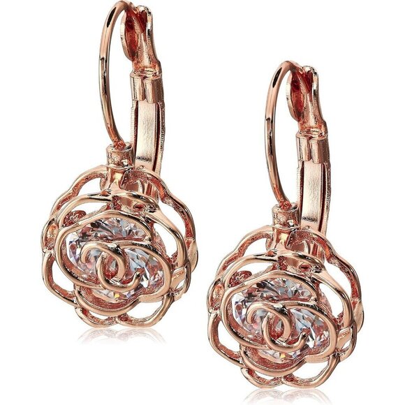 ❤️Women Gold White Crystal Roses Flowers Necklace and Earrings Set for Women - Picture 2 of 6